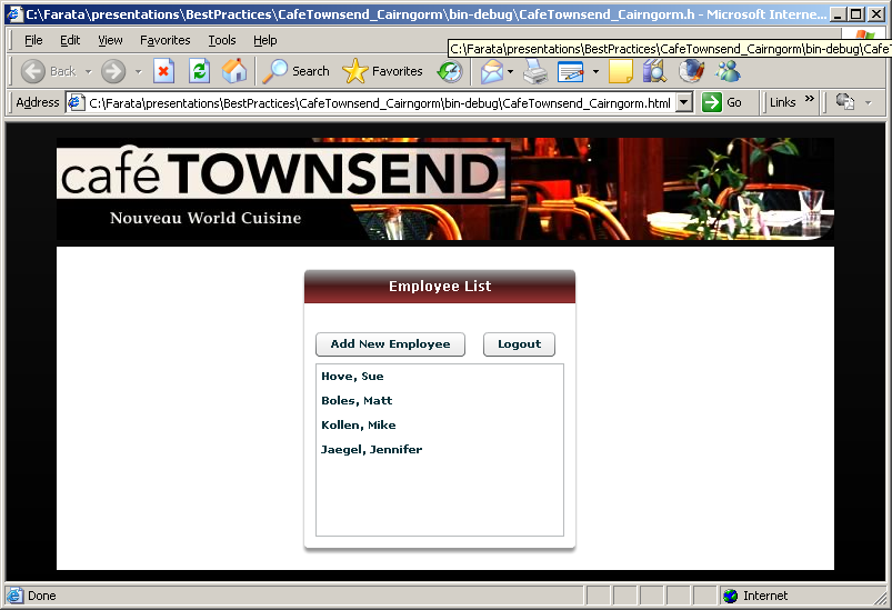Café Townsend Employee List view