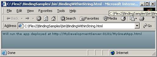 Running the flashVars sample—BindingWithString.mxml