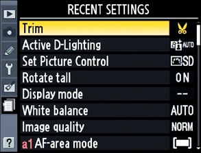 The Recent Settings menu shows the last 20 items that you’ve used.