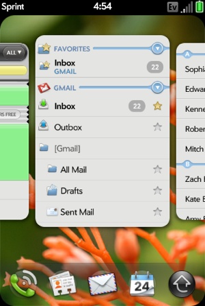 Card view with email and other applications