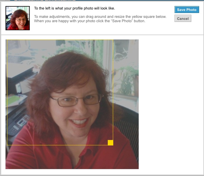 LinkedIn has an inline photo cropper overlay that allows users to adjust the placement of the image within the square presentation.