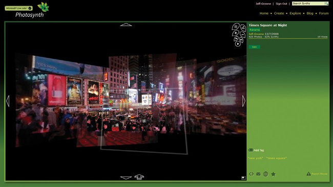 Microsoft’s Photosynth combines images into a three-dimensional representation.