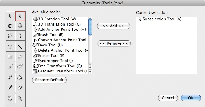 Customizing the Tools panel