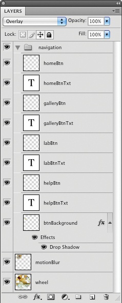 The project user interface PSD Layers panel