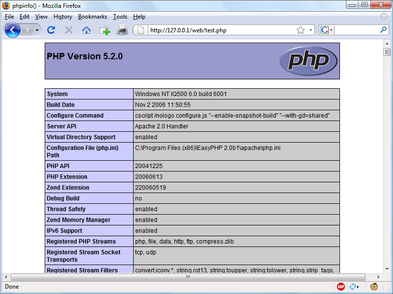 The output of PHP’s built-in phpinfo function
