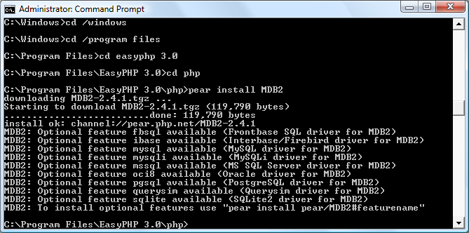Installing the PEAR MDB2 package