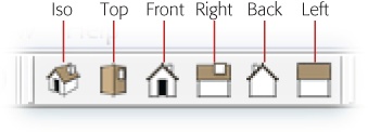 The View toolbar is a handier way to jump to a new standard view. Think of changing view as positioning your camera in a new location. If you have trouble remembering which is which—how does a house with no door signify "Back"?—just hover your mouse over the button.