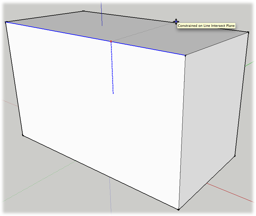 You can use the Shift-key inference locking technique with many of SketchUp’s tools. Here the Move tool is moving a top edge while it’s locked into the blue axis. The opposite face of the box is referenced to create walls (faces) of equal height.