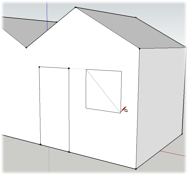 Hover over the top corner of the doorway, and then slowly move the Rectangle tool horizontally. An inference line helps you to draw the window at the same height as the door.