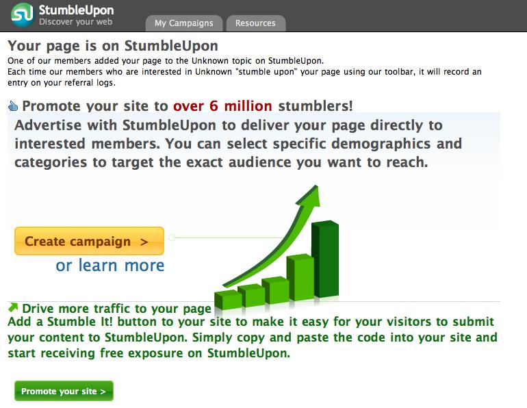 StumbleUpon’s referral landing page doesn’t show you which content drove traffic to your site