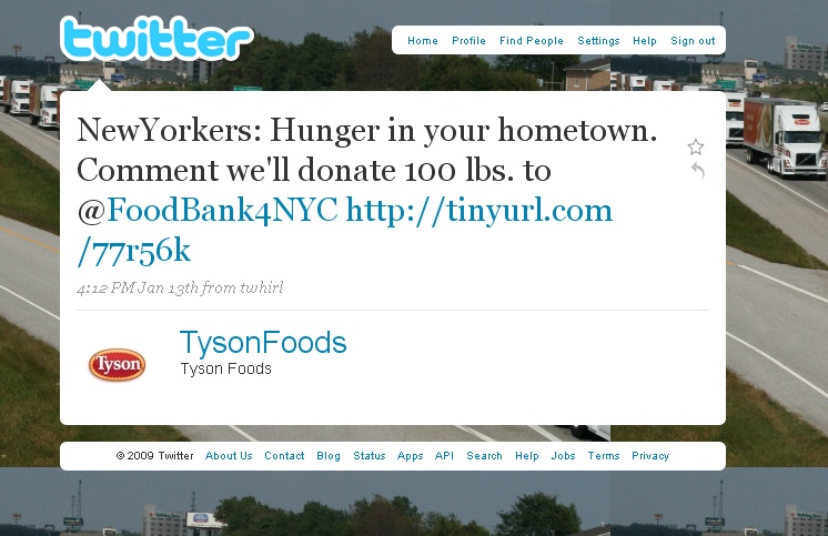 Tyson Foods uses Twitter to promote food donations