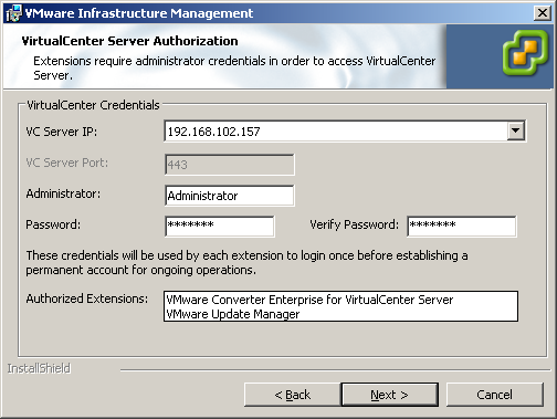vCenter installation authentication info