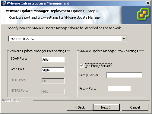 Custom installation Update Manager settings