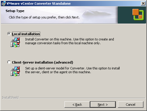 vCenter Converter setup types
