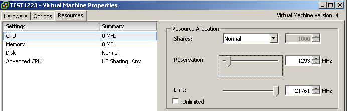 Setting CPU reservations