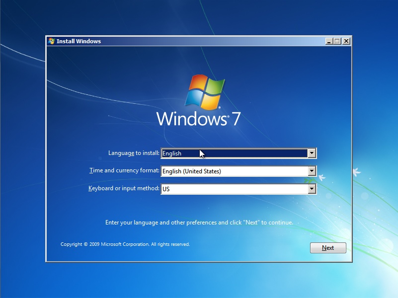 Installing Windows 7: the first step