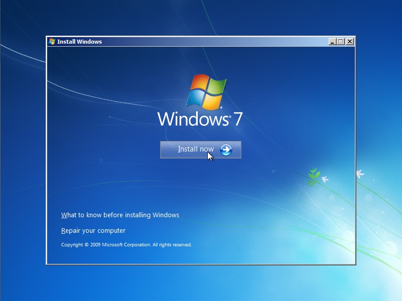 Click the “Install now” button to start the Windows 7 installation process
