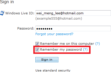 Remembering the password on the local computer