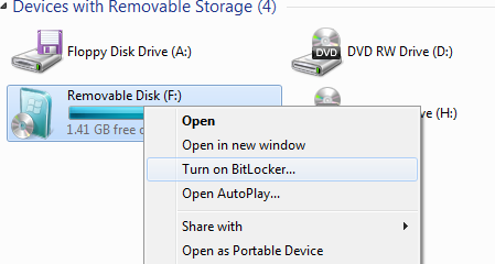 Turning on BitLocker for a thumb drive