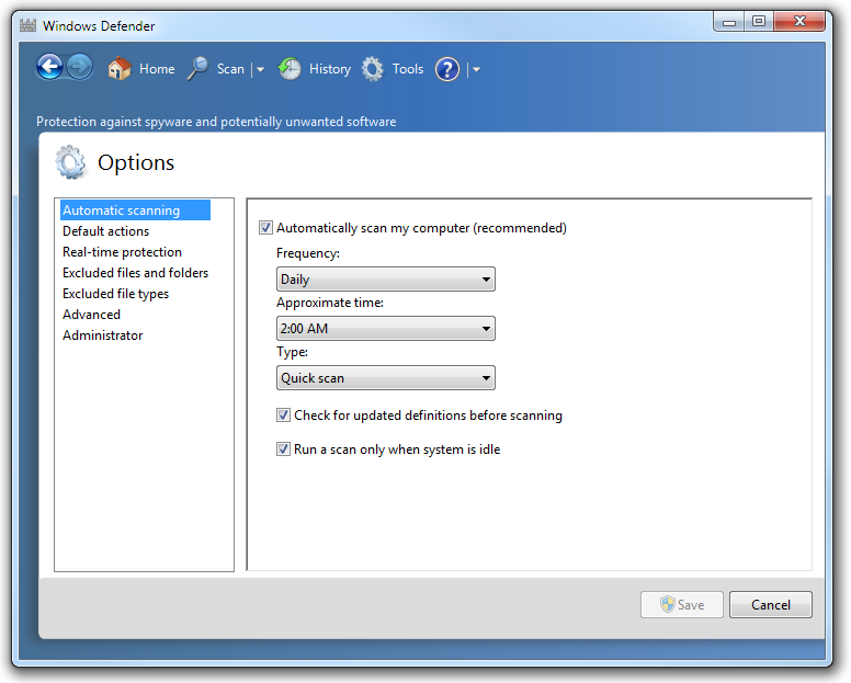 Configuring Windows Defender to start scanning at regular time intervals