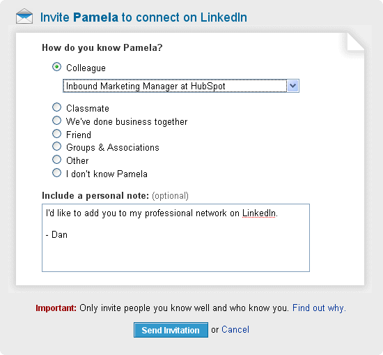 This is an example of connecting with another user on LinkedIn.