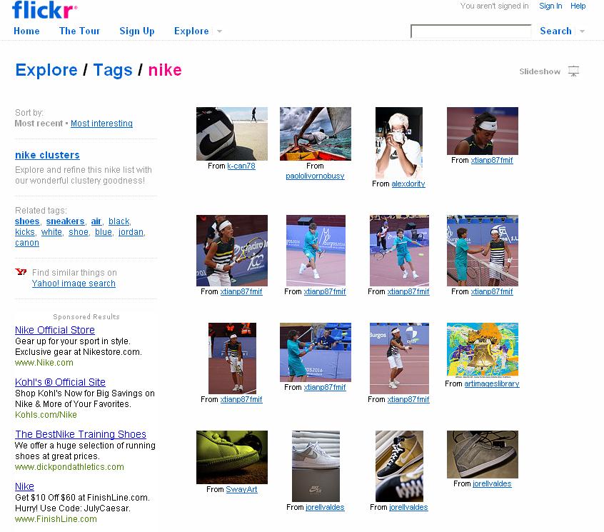 Consumers have posted thousands of pictures of Nike shoes to Flickr.