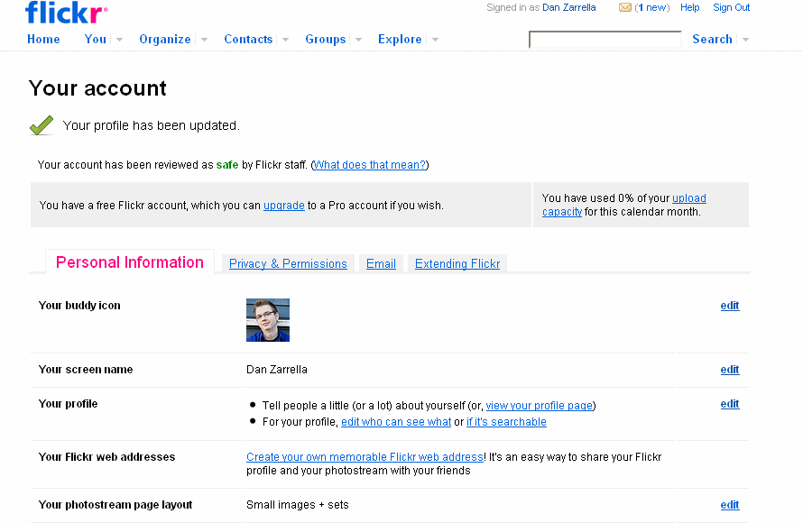 You can edit your personal information on Flickr.