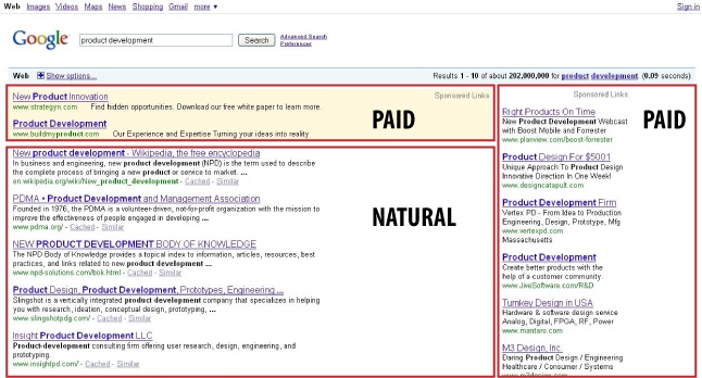 Paid and natural search results