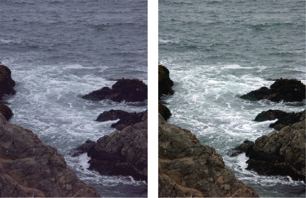 A quick click of the Auto Levels button can make a dramatic difference.Left: The original photo isn’t bad, and you may not realize how much better the colors could be.Right: This image shows how much more effective your photo is once Auto Levels has balanced the colors.