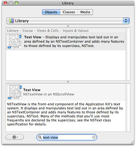 Search for “text view” in the Library window