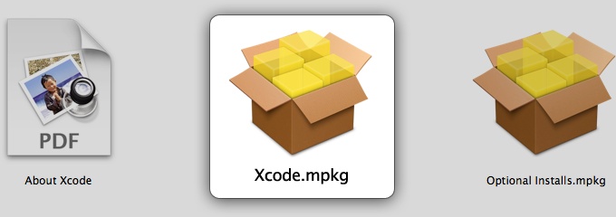 The Xcode.mpkg package inside the Optional Installs folder