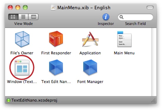 The MainMenu.xib file for TextEditNano