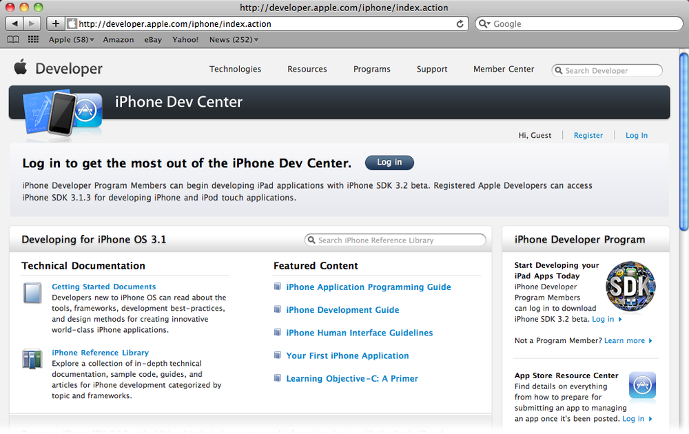 The iPhone Dev Center is your first and best resource as an iPhone developer. You'll use this site to download and update your iPhone SDK, find sample code and documentation, connect with other iPhone developers, and to prepare your product for sale on iTunes.