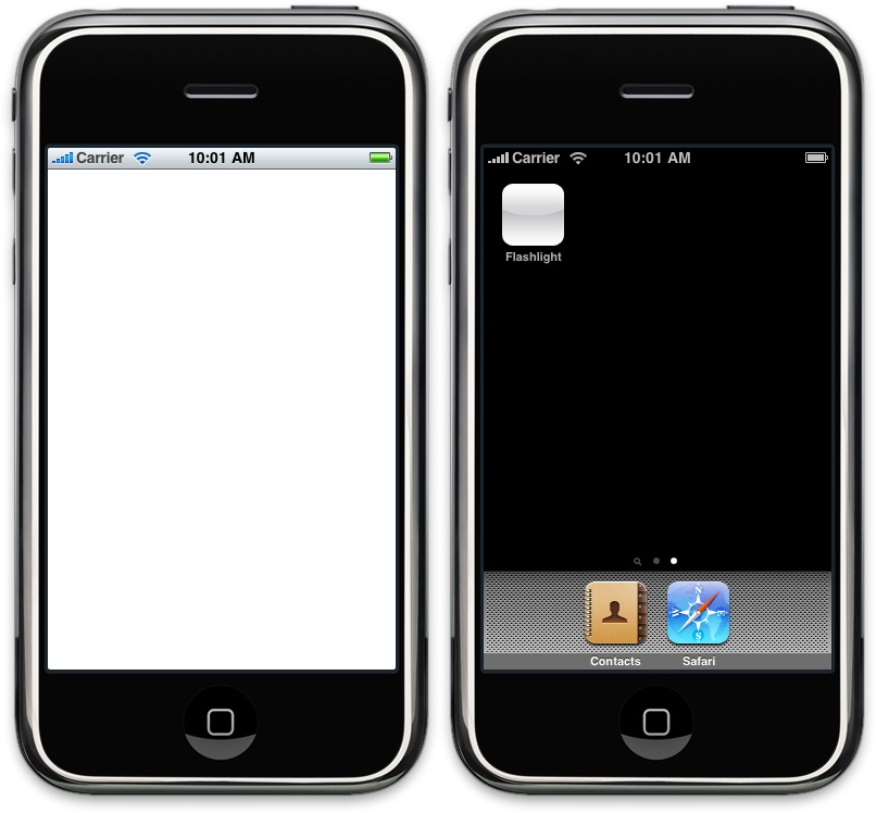 In the iPhone Simulator, the image on the left shows the application running, and the one on the right shows the application's icon on the home screen. It won't fit in your pocket, but the simulator acts just like a real, live iPhone.