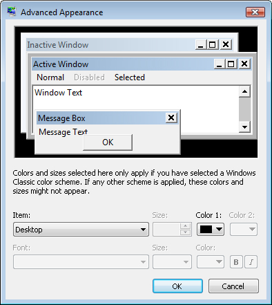 The Advanced Appearance dialog box lets you further customize the built-in color schemes.