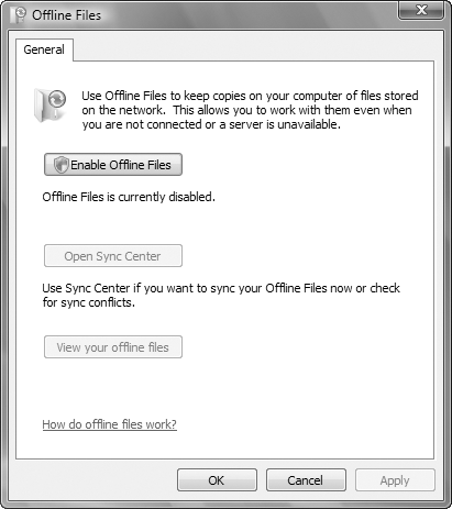 Enable offline files using the GUI.