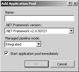 Creating new application pools requires only a minimal amount of typing.