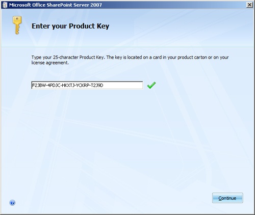 Enter Product Key page