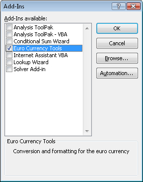 The Euro Currency Tools add-in can help when you need to work with euros.