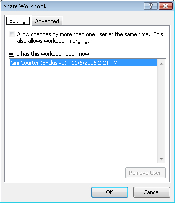 Select the Allow Changes By More Than One User At The Same Time check box to share the workbook.