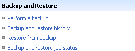 Backup And Restore options available on the Central Administration Operations page.