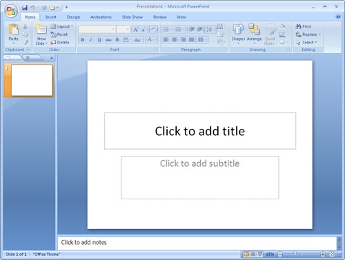 PowerPoint 2007 displays seven tabs on the Ribbon by default.