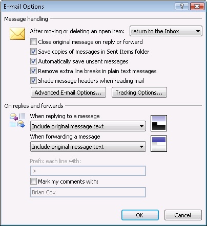 In the E-Mail Options dialog box, you can choose whether Outlook 2007 automatically saves unsent messages.
