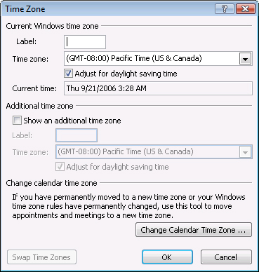 You can set the current time zone and display a second time zone.