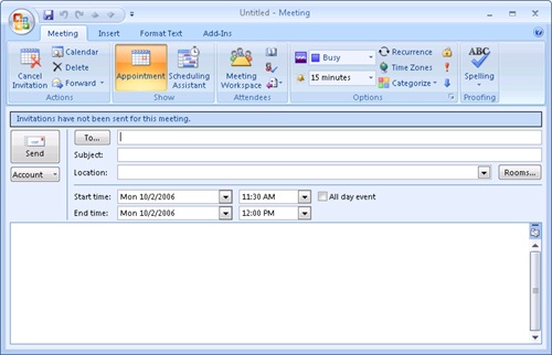 The meeting form with Scheduling Assistant includes an option to select rooms.