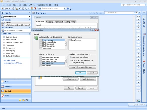 You can use the Outlook 2007 journal to keep journal information about your Project 2007 files.