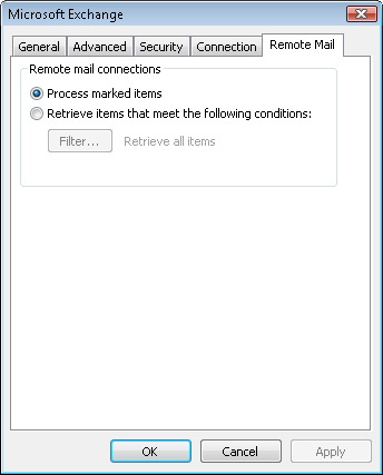Use the Remote Mail tab to configure how Outlook 2007 processes messages through remote mail.