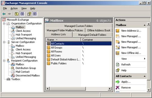 Viewing address lists in the Exchange Management Console