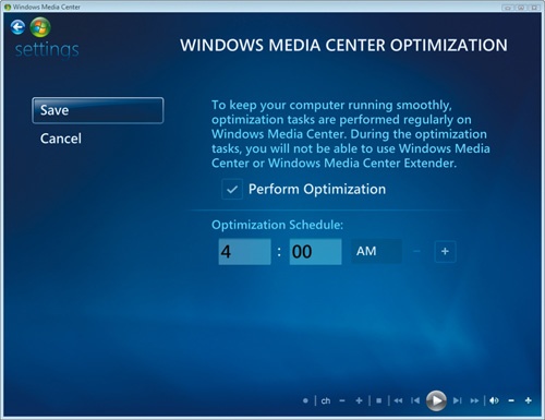 Establishing an optimization schedule in Media Center helps your media respond more quickly to your requests.