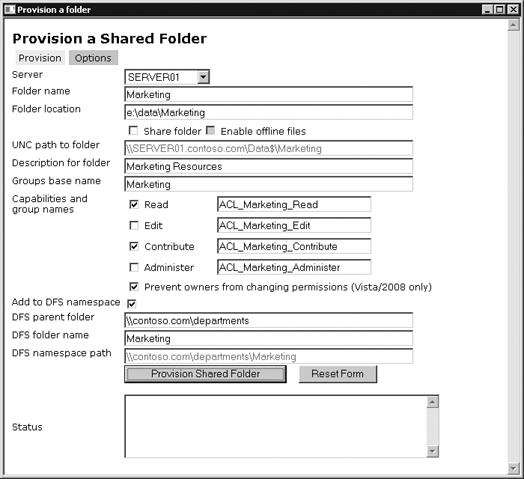 The Provision a Shared Folder tool
